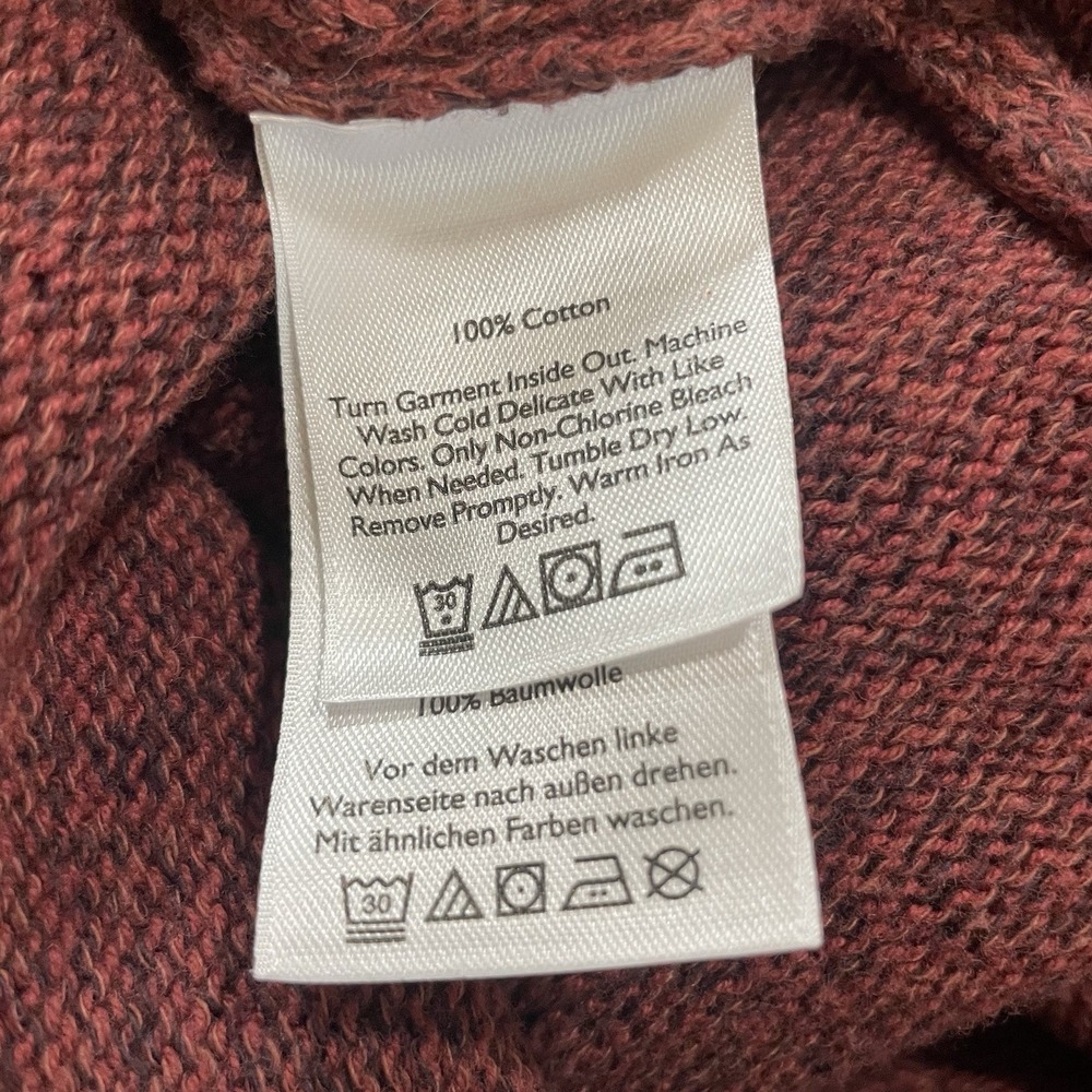 Eddie Bauer Sweater 1/4 Zip Rust/Burnt Orange Men's Large 100% Cotton Striped - Picture 7 of 8